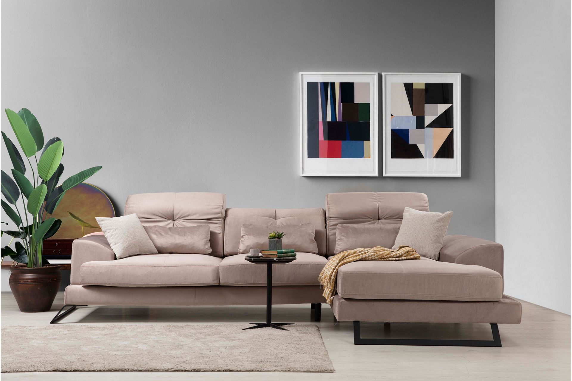 Jaraad Divansofa Venstre - Beige/Svart - Møbler - Sofaer - Sofa med sjeselong