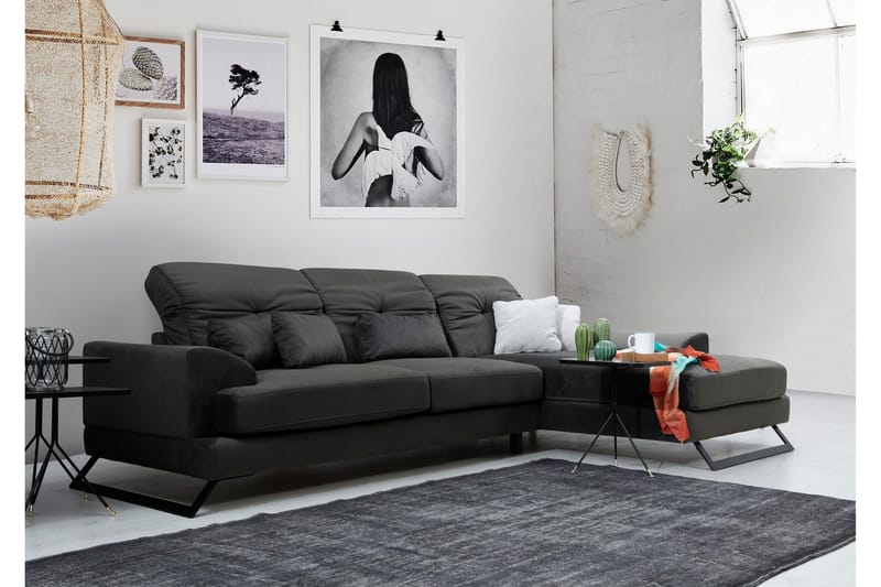 Jaraad Hjørnesofa med Divan Høyre - Svart - Møbler - Sofaer - Sofa med sjeselong