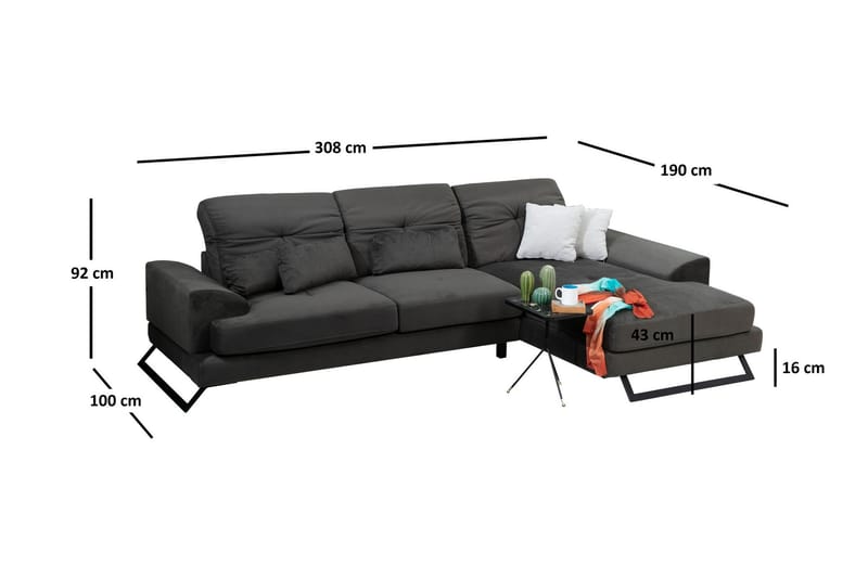 Jaraad Hjørnesofa med Divan Høyre - Svart - Møbler - Sofaer - Sofa med sjeselong