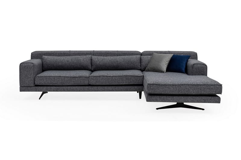 Jivago Divansofa Høyre - Grå/Svart - Sofa med sjeselong - 4 seters sofa med divan