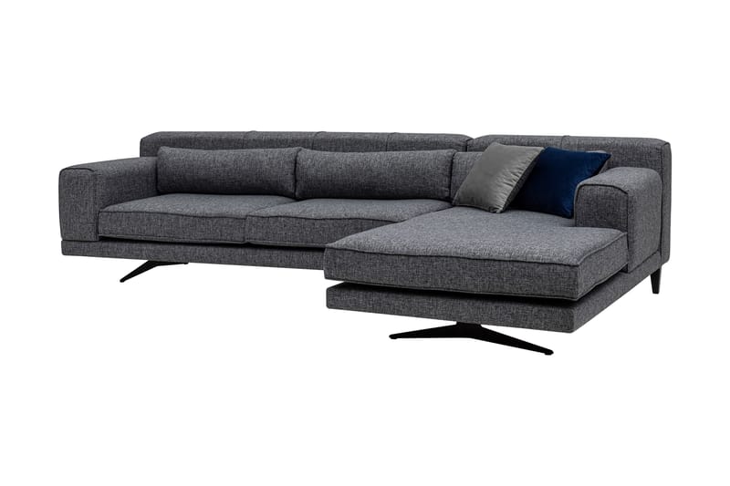 Jivago Divansofa Høyre - Grå/Svart - Sofa med sjeselong - 4 seters sofa med divan