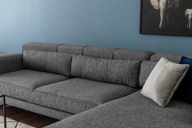 Jivago Divansofa Høyre - Grå/Svart - Sofa med sjeselong - 4 seters sofa med divan