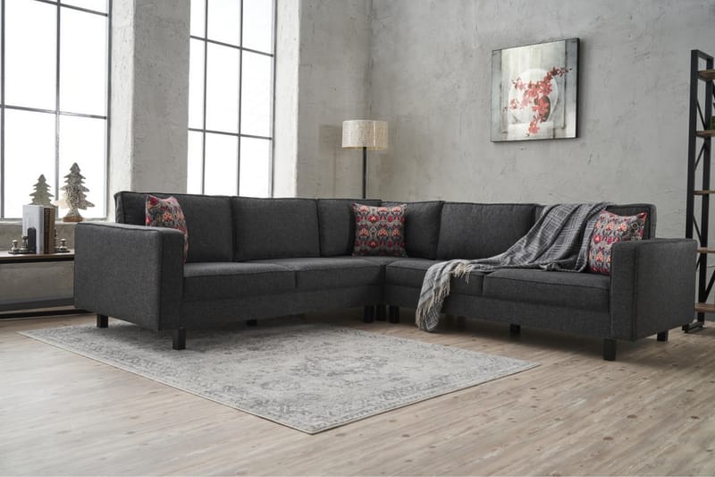 Kaletea Sofa m. Divan 4-seters - Antrasitt - Sofa med sjeselong - 4 seters sofa med divan