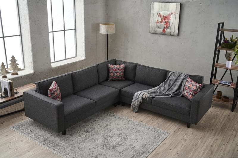 Kaletea Sofa m. Divan 4-seters - Antrasitt - Sofa med sjeselong - 4 seters sofa med divan