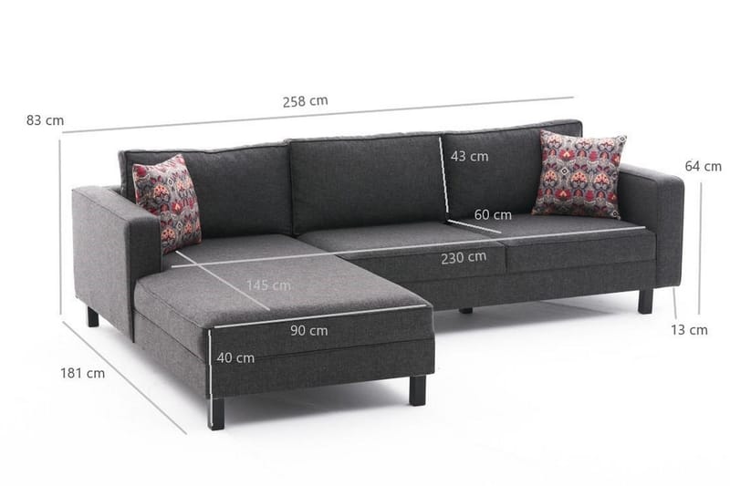 Kaletea Sofa m. Divan 4-seters - Antrasitt - Møbler - Sofaer - Sofa med sjeselong