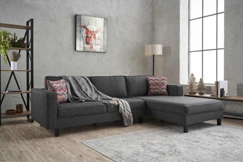 Kaletea Sofa m. Divan 4-seters - Antrasitt - Sofa med sjeselong - 4 seters sofa med divan