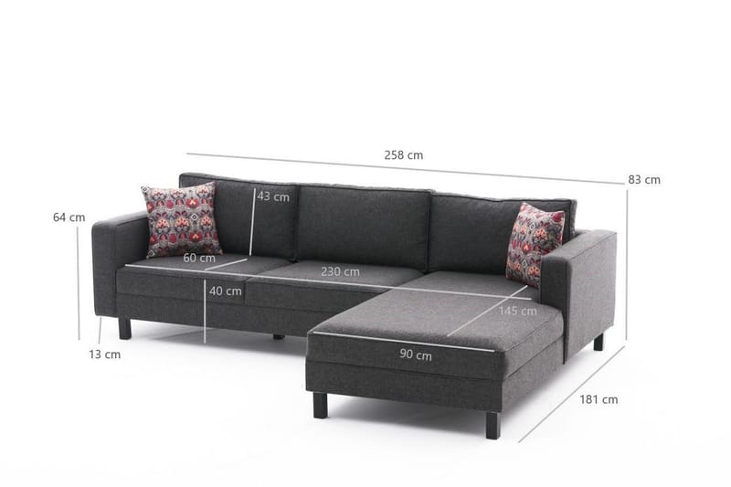 Kaletea Sofa m. Divan 4-seters - Antrasitt - Møbler - Sofaer - Sofa med sjeselong