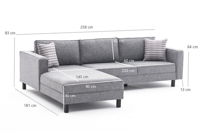 Kaletea Sofa m. Divan 4-seters - Grå - Møbler - Sofaer - Sofa med sjeselong