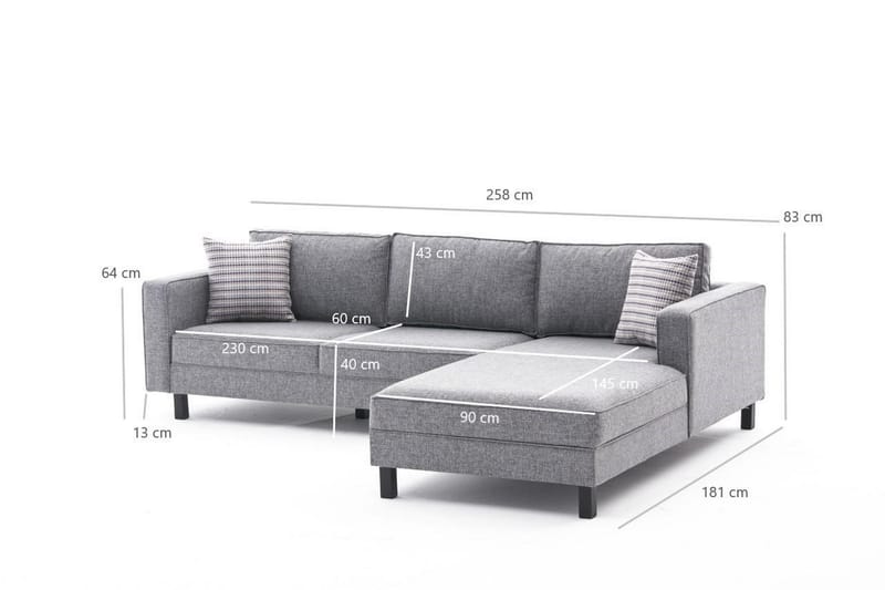 Kaletea Sofa m. Divan 4-seters - Grå - Sofa med sjeselong - 4 seters sofa med divan