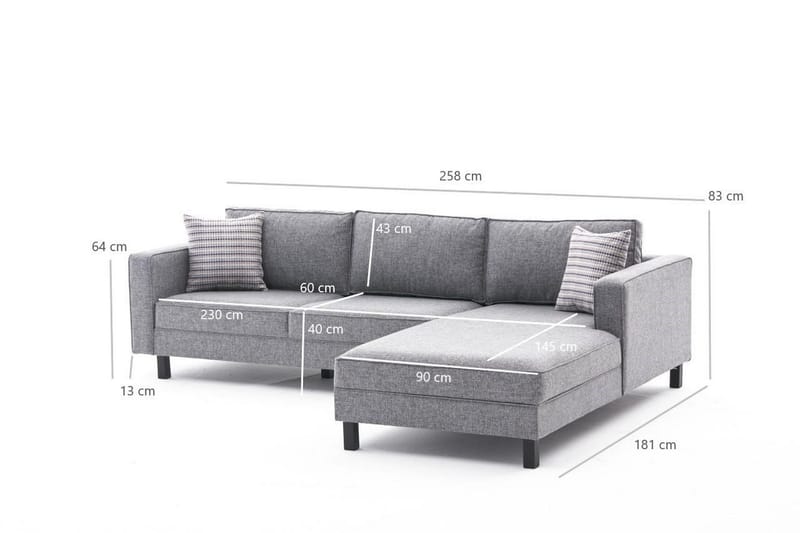Kaletea Sofa m. Divan 4-seters - Grå - Møbler - Sofaer - Sofa med sjeselong