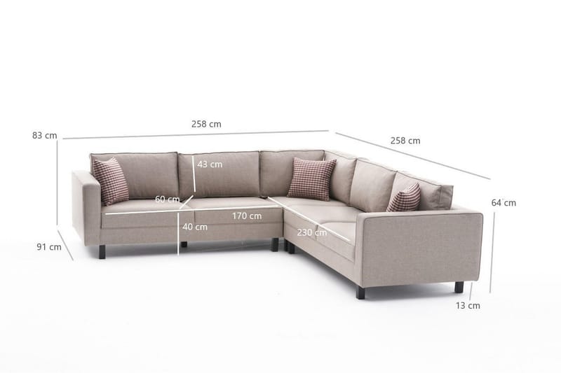 Kaletea Sofa m. Divan 4-seters - Krem - Sofa med sjeselong - 4 seters sofa med divan