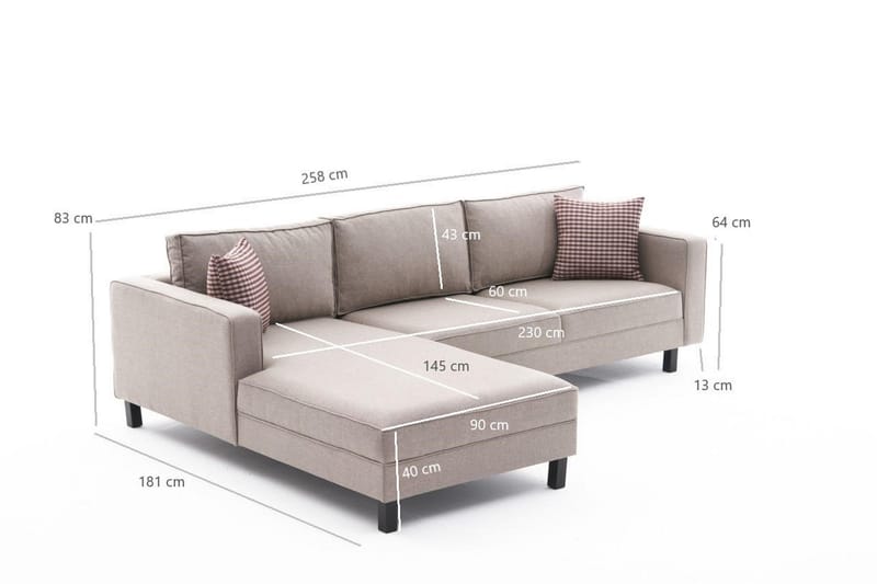 Kaletea Sofa m. Divan 4-seters - Krem - Sofa med sjeselong - 4 seters sofa med divan