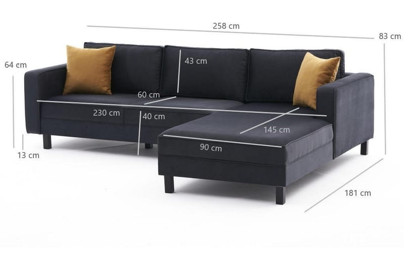Kaletea Sofa m. Divan 4-seters - Mørkegrå - Møbler - Sofaer - Sofa med sjeselong