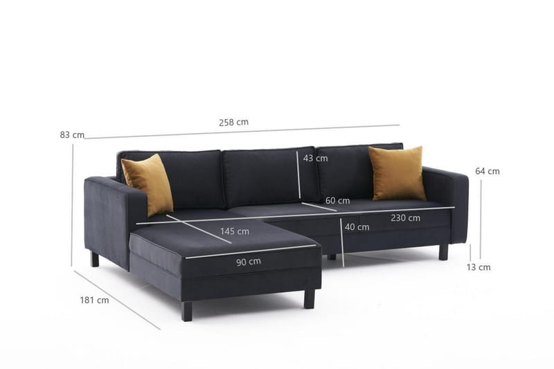 Kaletea Sofa m. Divan 4-seters - Mørkegrå - Møbler - Sofaer - Sofa med sjeselong