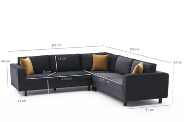 Kaletea Sofa m. Divan 4-seters - Mørkegrå - Møbler - Sofaer - Hjørnesofa