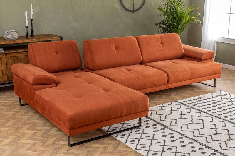 Kitimat 3-seter Venstrevendt L-formet Sofa med Sjeselong 314 cm i Stoff - Oransje - Møbler - Sofaer - Sofa med sjeselong - 3 seters sofa med divan