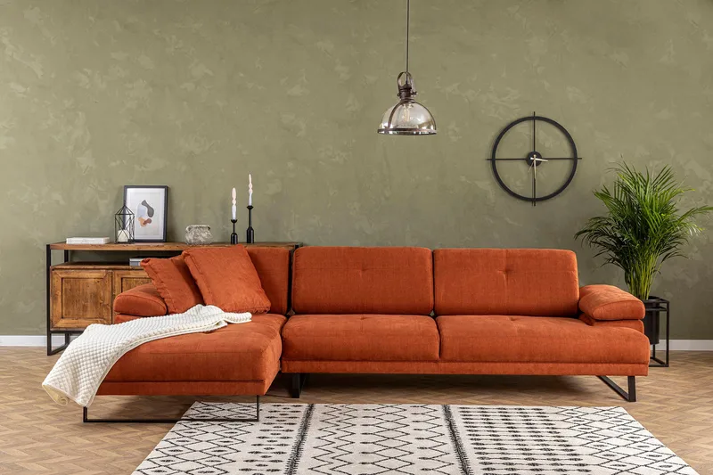 Kitimat 3-seter Venstrevendt L-formet Sofa med Sjeselong 314 cm i Stoff, Oransje