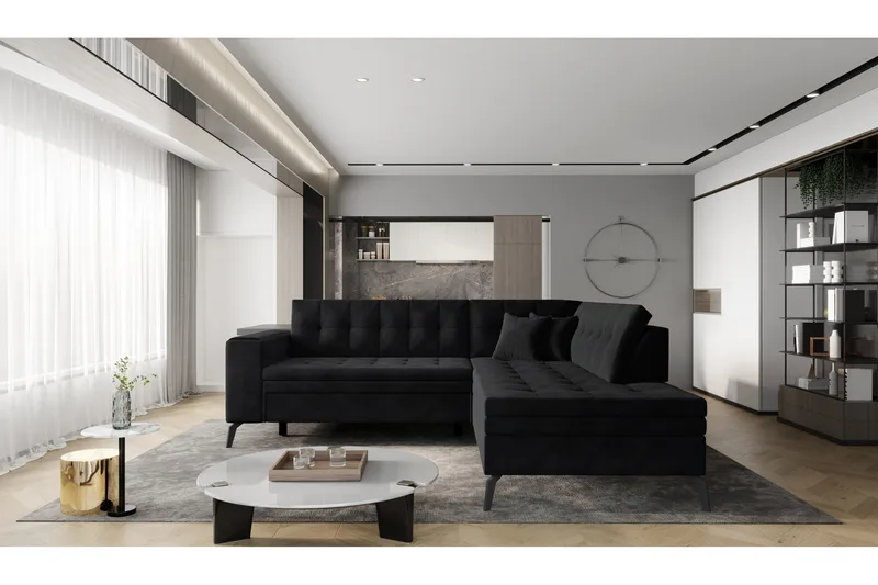 Lanvin sofa med Sjeselong Høyre, Svart