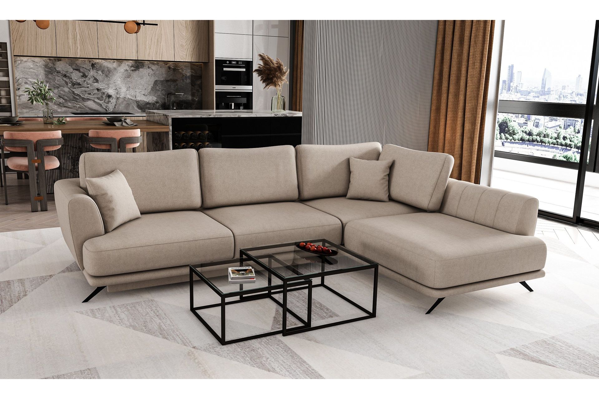 Larde sofa med Sjeselong Høyre - Beige