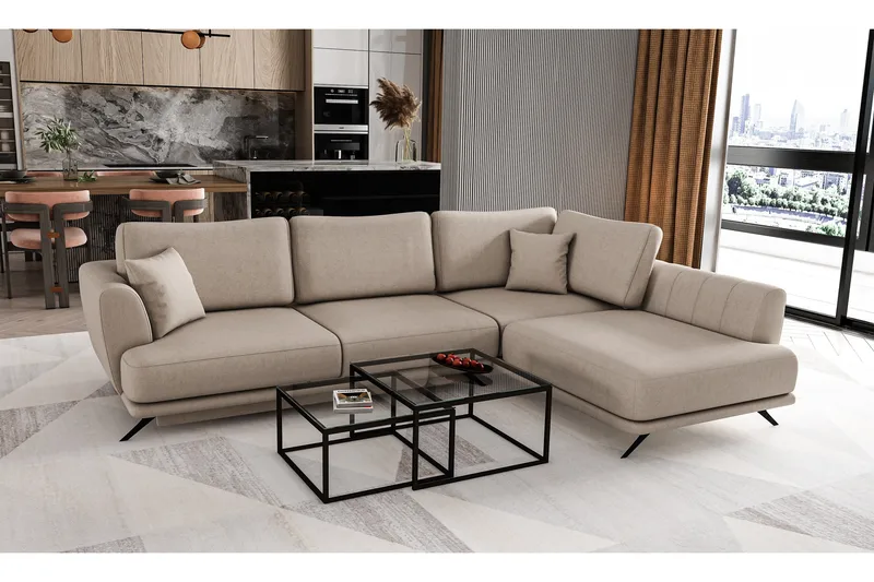 Larde sofa med Sjeselong Høyre - Beige - Møbler - Sofaer - Sofa med sjeselong