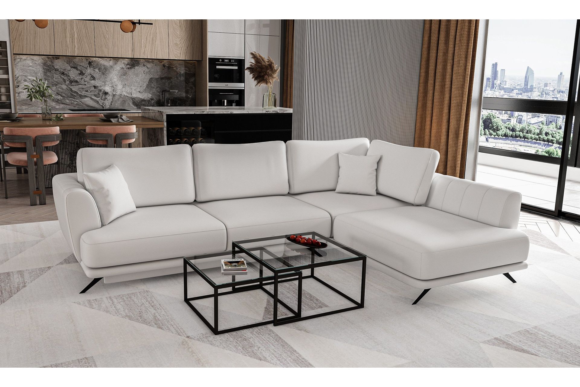 Larde sofa med Sjeselong Høyre - Hvit