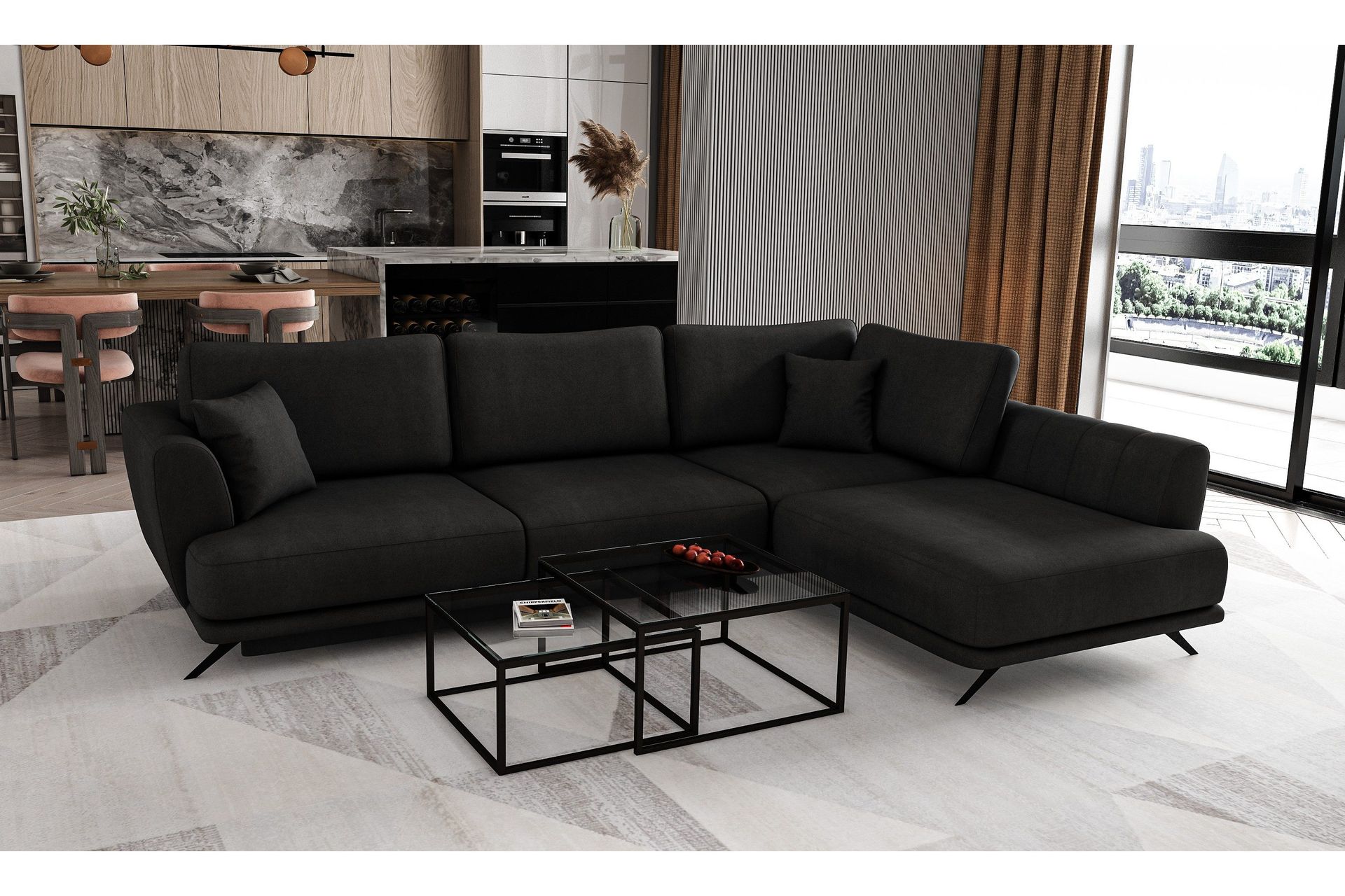 Larde sofa med Sjeselong Høyre - Svart