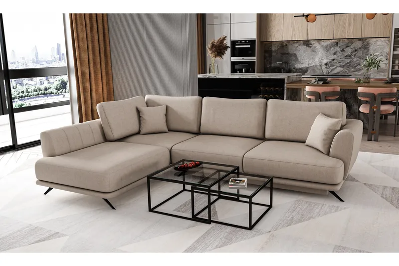 Larde Sofa med sjeselong Venstre - Beige - Møbler - Sofaer - Sofa med sjeselong