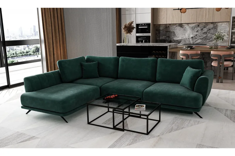 Larde sofa med Sjeselong Venstre, Grønn