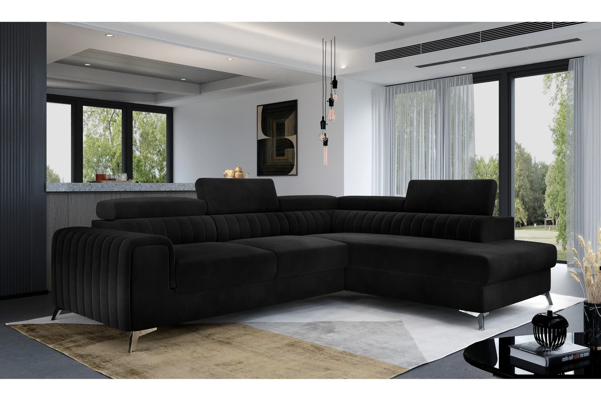 Laurece Sjeselongsofa Høyre - Svart