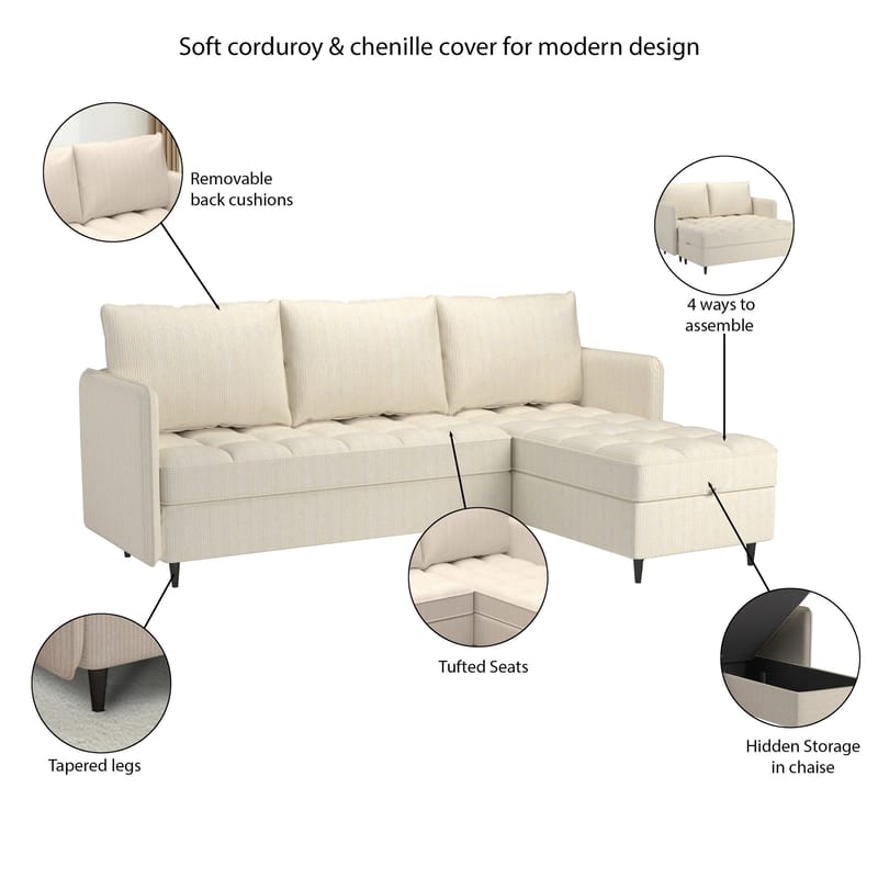 Lindhus Sofa med Divan 3-seter - Grå - Møbler - Sofaer - Sofa med sjeselong