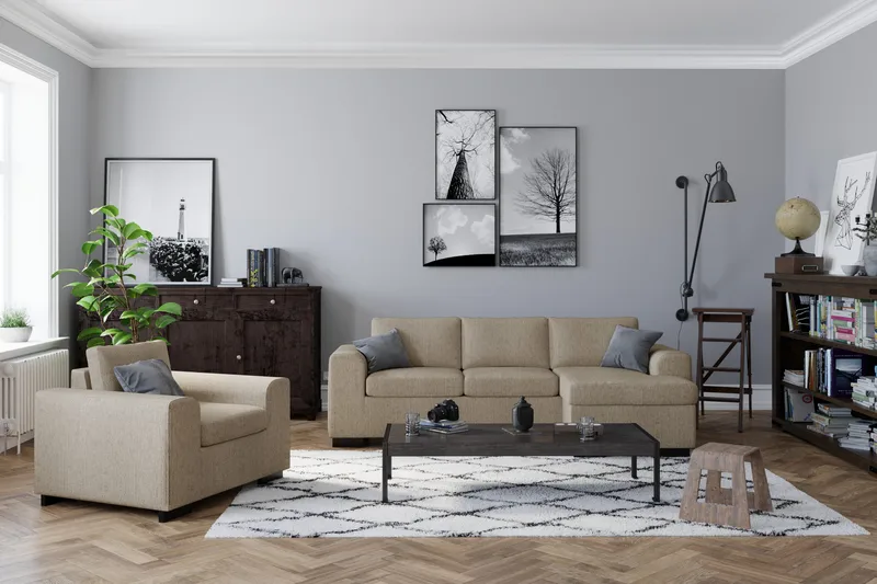 Link 3-seters Vendbar L-formet Divansofa i Stoff - Beige - Møbler - Sofaer - Sofa med sjeselong