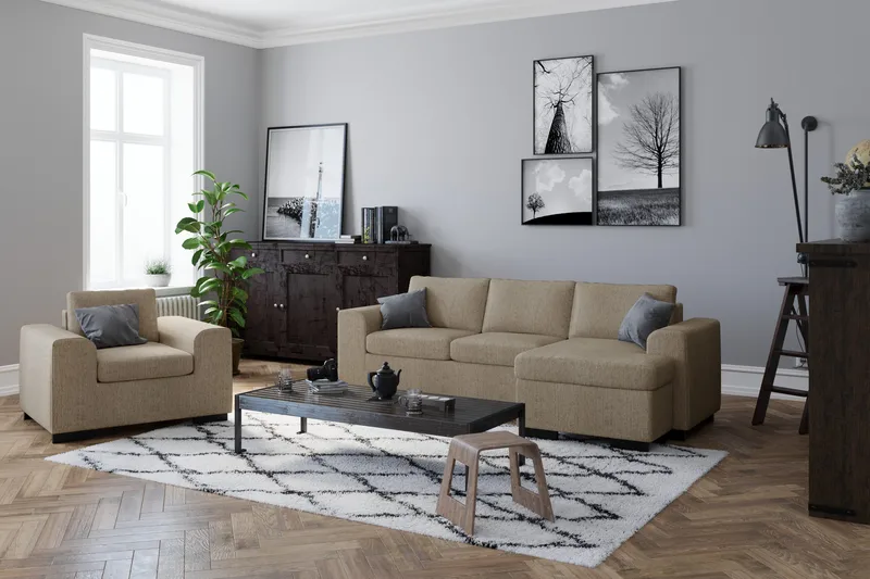 Link 3-seters Vendbar L-formet Divansofa i Stoff - Beige - Møbler - Sofaer - Sofa med sjeselong