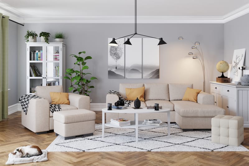 Link 3-seters Vendbar L-formet Divansofa i Stoff - Beige - Møbler - Sofaer - Sofa med sjeselong
