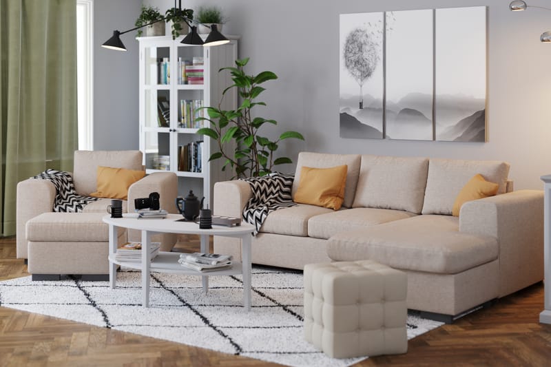 Link 3-seters Vendbar L-formet Divansofa i Stoff - Beige - Møbler - Sofaer - Sofa med sjeselong