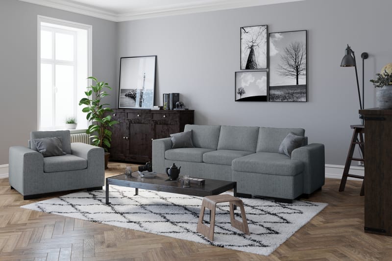 Link 3-seters Vendbar L-formet Divansofa i Stoff - Lys grå - Møbler - Sofaer - Sofa med sjeselong