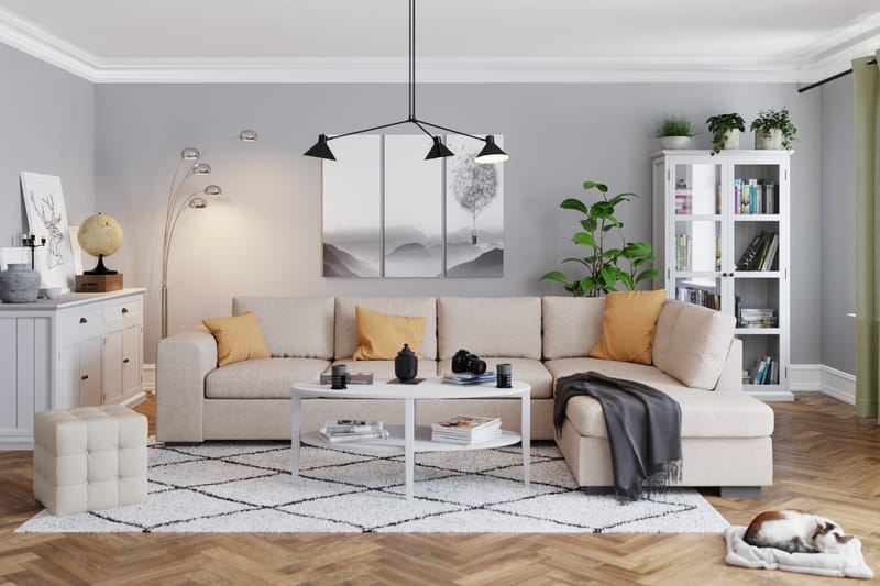 Link 4-seters Høyrevendt L-formet Large Sjeselongsofa i Stoff - Beige - Møbler - Sofaer - Sofa med sjeselong