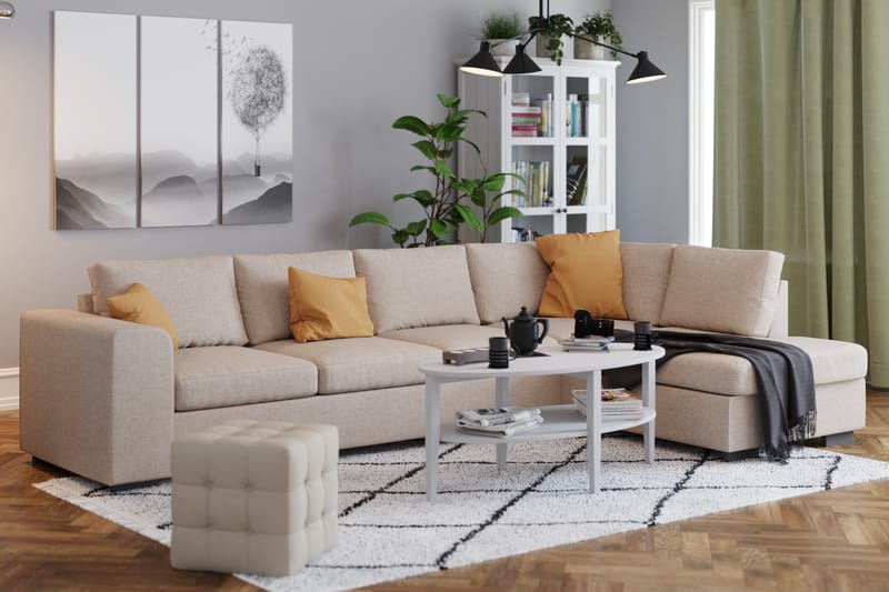Link 4-seters Høyrevendt L-formet Large Sjeselongsofa i Stoff - Beige - Møbler - Sofaer - Sofa med sjeselong
