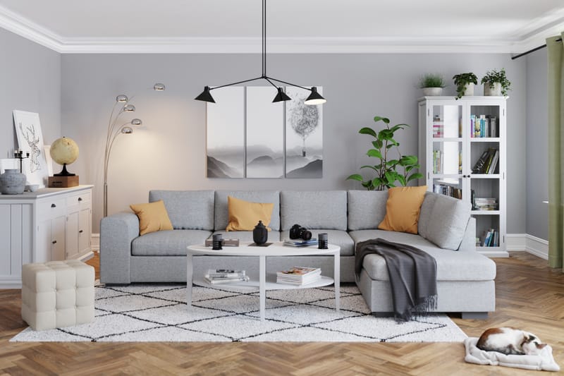 Link 4-seters Høyrevendt L-formet Large Sjeselongsofa i Stoff - Lys grå - Møbler - Sofaer - Sofa med sjeselong