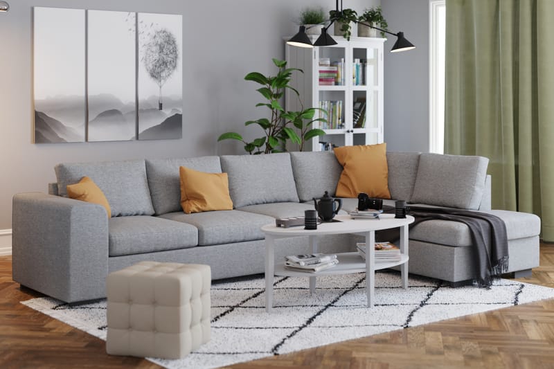 Link 4-seters Høyrevendt L-formet Large Sjeselongsofa i Stoff - Lys grå - Møbler - Sofaer - Sofa med sjeselong