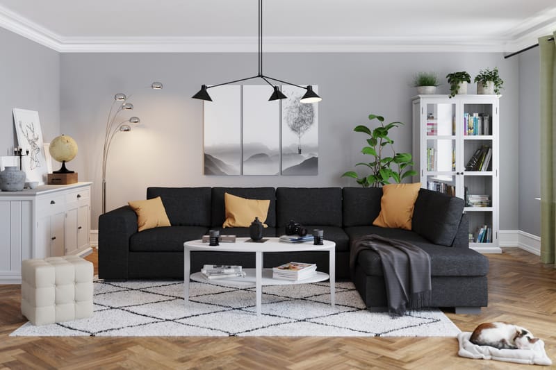 Link 4-seters Høyrevendt L-formet Large Sjeselongsofa i Stoff - Svart - Møbler - Sofaer - Sofa med sjeselong