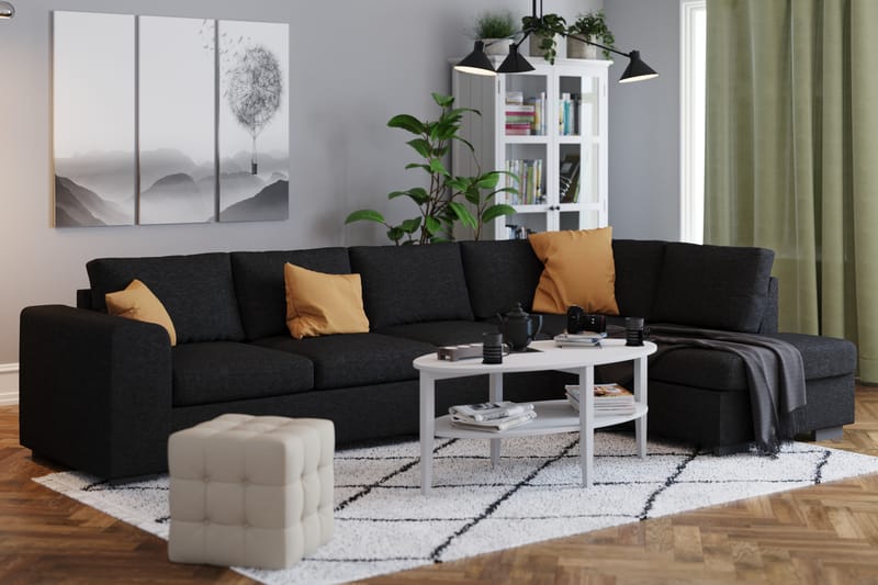 Link 4-seters Høyrevendt L-formet Large Sjeselongsofa i Stoff - Svart - Møbler - Sofaer - Sofa med sjeselong