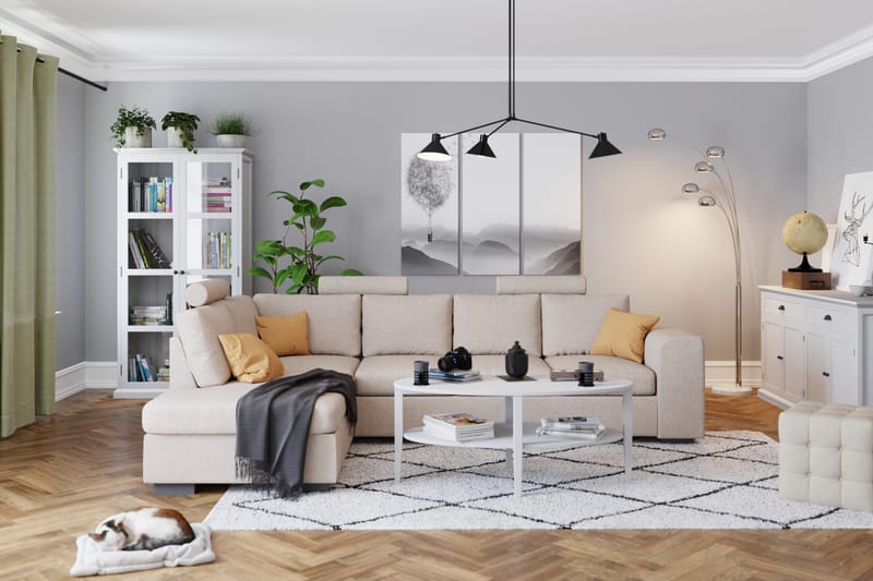 Link 4-seters Høyrevendt L-formet Sjeselongsofa i Stoff - Beige - Møbler - Sofaer - Sofa med sjeselong
