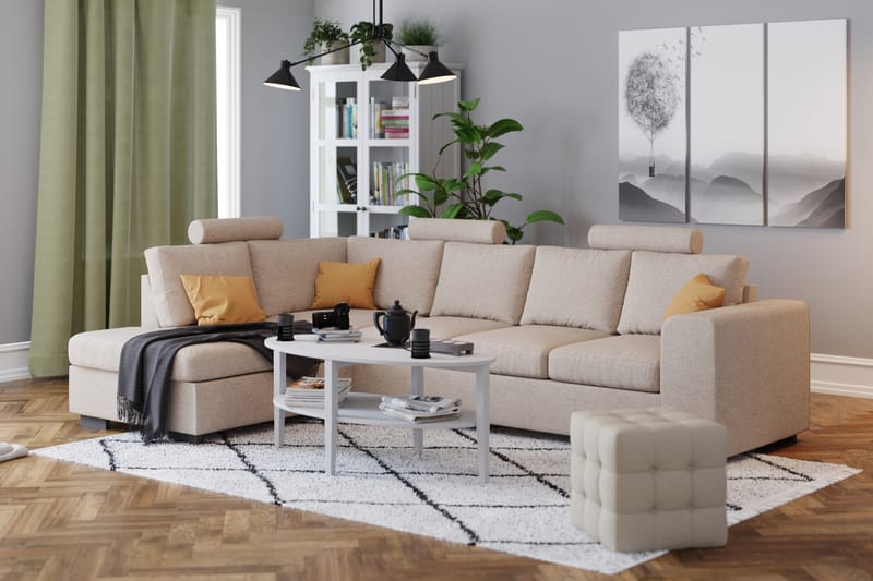 Link 4-seters Høyrevendt L-formet Sjeselongsofa i Stoff - Beige - Møbler - Sofaer - Sofa med sjeselong