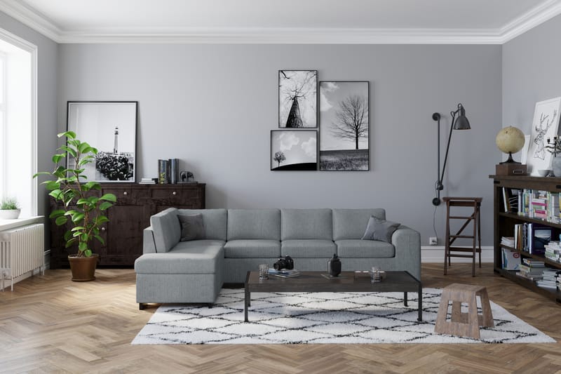 Link 4-seters Høyrevendt L-formet Sjeselongsofa i Stoff - Lys grå - Møbler - Sofaer - Sofa med sjeselong