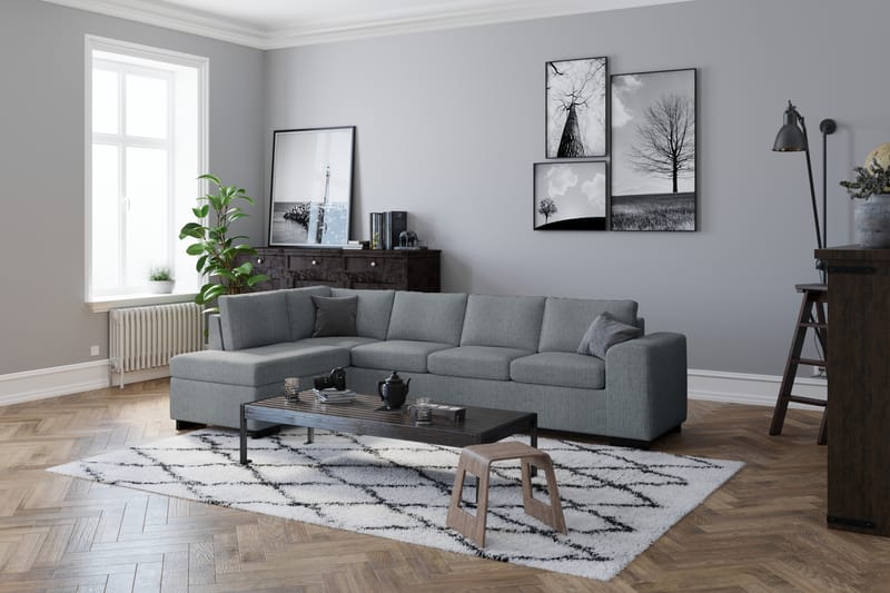 Link 4-seters Høyrevendt L-formet Sjeselongsofa i Stoff - Lys grå - Møbler - Sofaer - Sofa med sjeselong