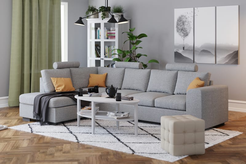 Link 4-seters Høyrevendt L-formet Sjeselongsofa i Stoff - Lys grå - Møbler - Sofaer - Sofa med sjeselong