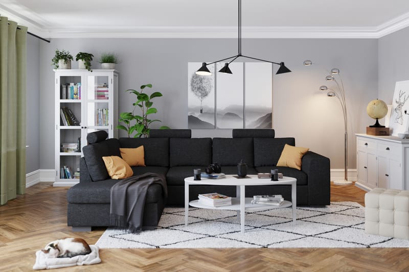 Link 4-seters Høyrevendt L-formet Sjeselongsofa i Stoff - Svart - Møbler - Sofaer - Sofa med sjeselong