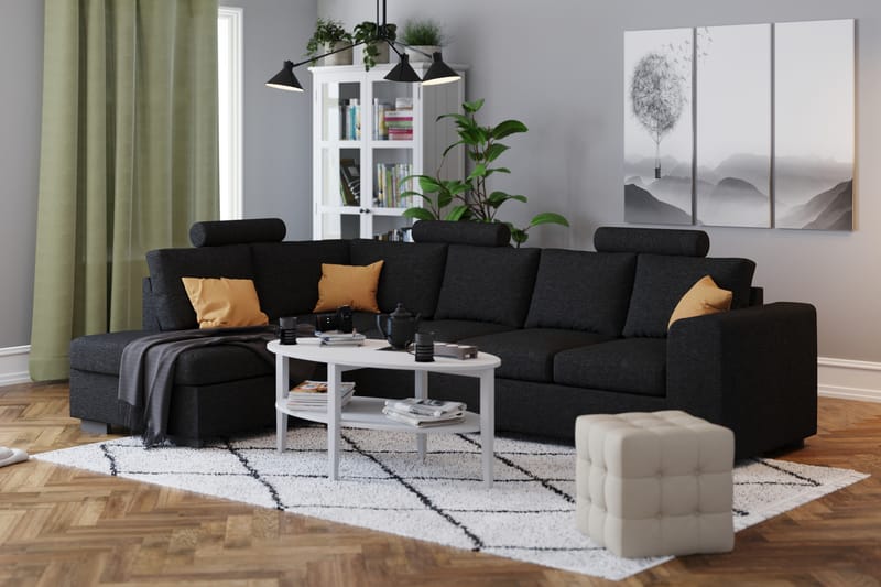 Link 4-seters Høyrevendt L-formet Sjeselongsofa i Stoff - Svart - Møbler - Sofaer - Sofa med sjeselong