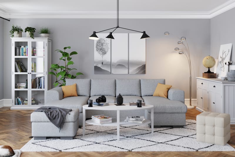 Link 4-seters U-formet Sofa med Dobbeldivan i Stoff - Lys grå - Møbler - Sofaer - Sofa med sjeselong