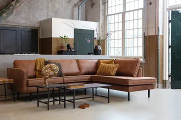 Lissbon 3-seter Høyre L-formet Hjørnesofa med Sjeselong 266 cm i Lær - Konjakk - Møbler - Sofaer - Sofa med sjeselong